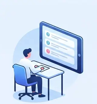 A person answering the assessment on screen